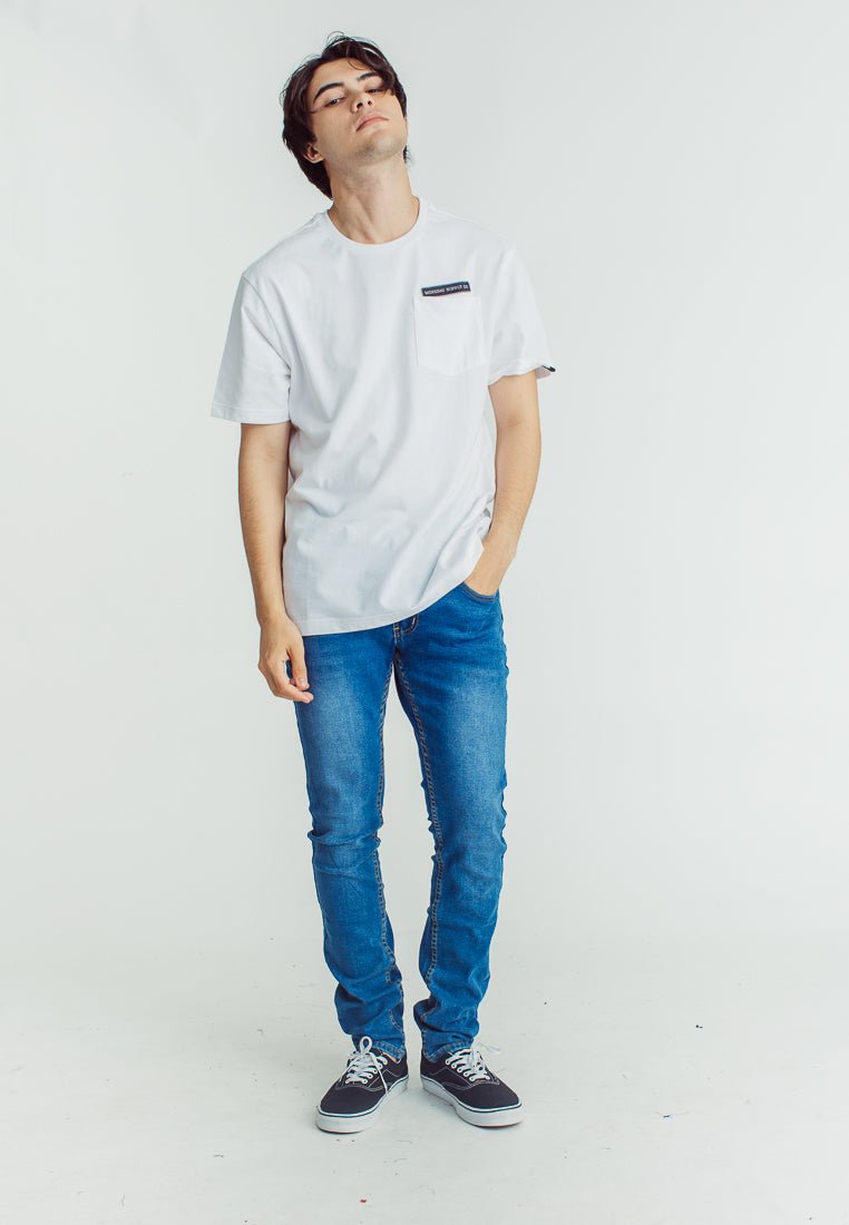 Mossimo White Basic Round Neck Modern Fit Tee with Felt and Patch Embroidery - Mossimo PH