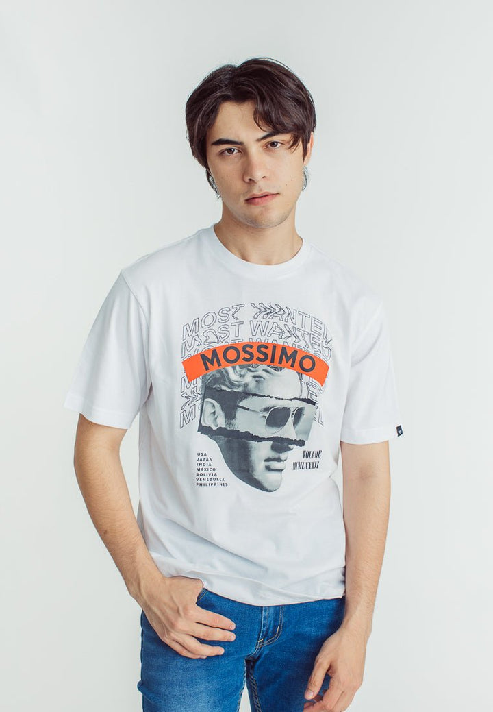 Mossimo White Basic Round Neck with Heat Press and Flat Print Comfort Fit Tee - Mossimo PH