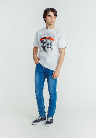 Mossimo White Basic Round Neck with Heat Press and Flat Print Comfort Fit Tee - Mossimo PH