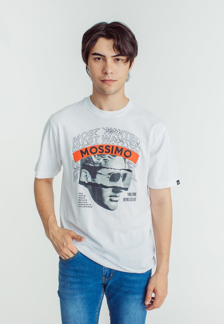 Mossimo White Basic Round Neck with Heat Press and Flat Print Comfort Fit Tee - Mossimo PH