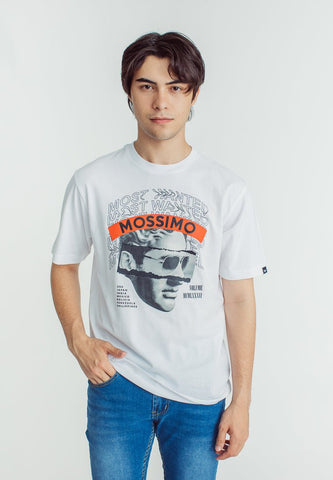 Mossimo White Basic Round Neck with Heat Press and Flat Print Comfort Fit Tee - Mossimo PH