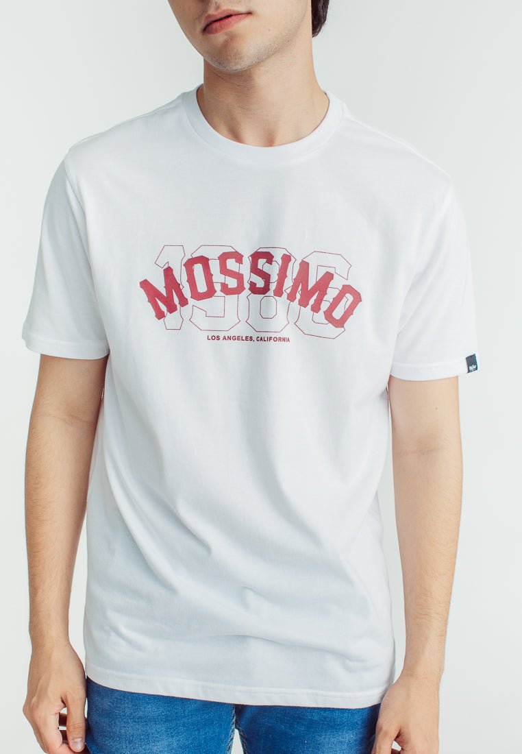 Mossimo White Basic Round Neck with High Density Print Classic Fit Tee