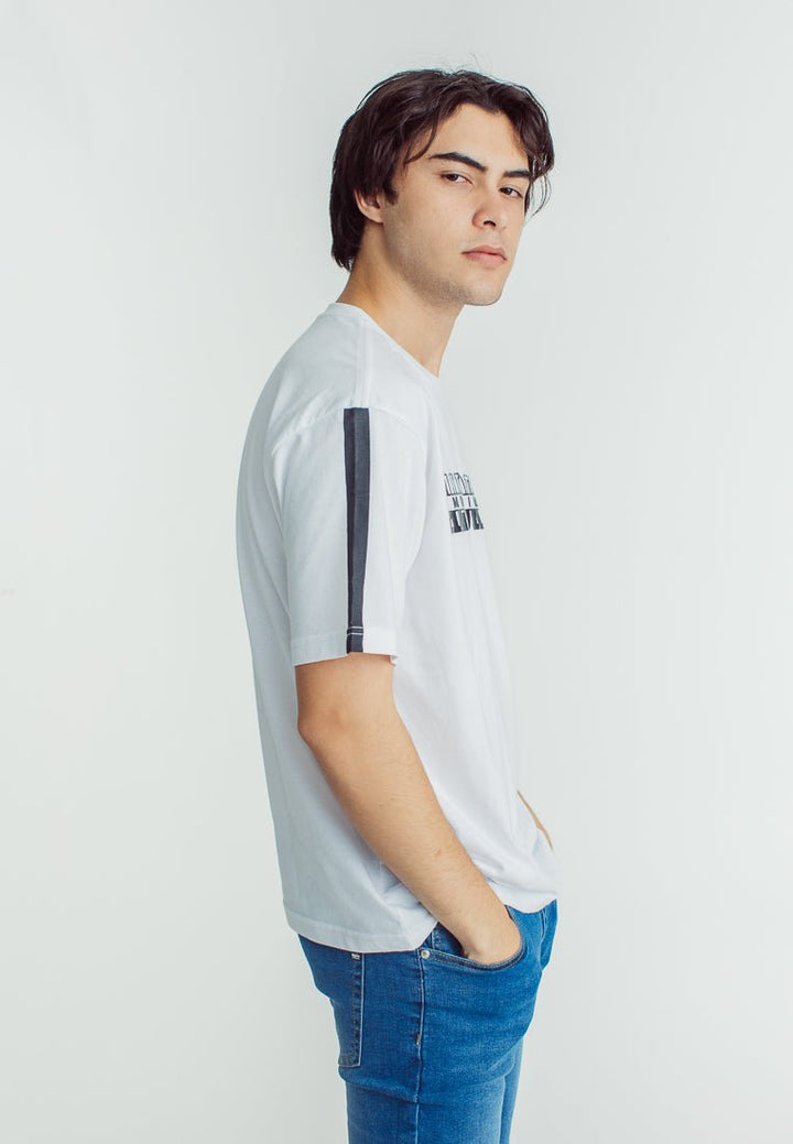 Mossimo White Basic Round Oversized Fit Tee with High Density and Flat Print - Mossimo PH