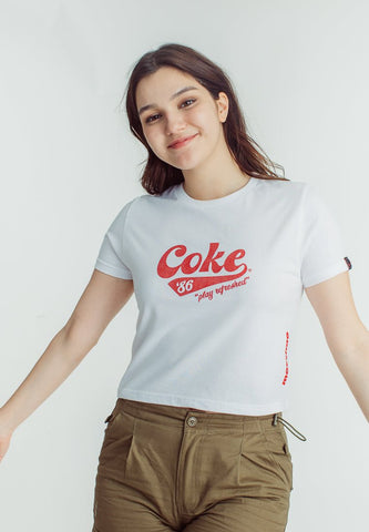 Mossimo White Coca Cola Basic Tshirt with Sugar Glitter Dip and Flat Print Classic Cropped Fit Tee - Mossimo PH