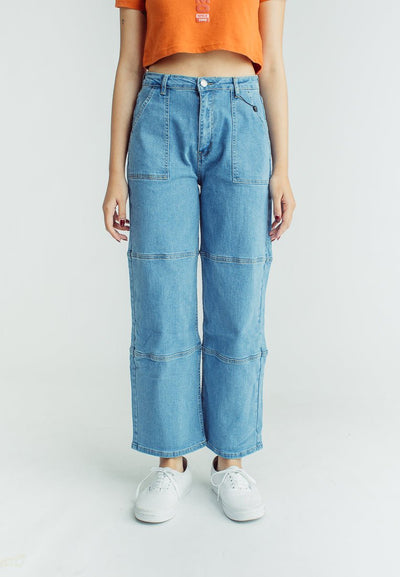Myka Medium Blue Straight High Cargo Denim Pants - Mossimo PH