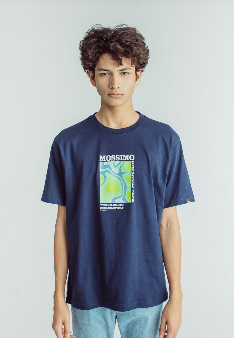 Navy Blue Basic Round Neck Comfort Fit Tee with Flat Print - Mossimo PH