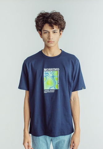 Navy Blue Basic Round Neck Comfort Fit Tee with Flat Print - Mossimo PH