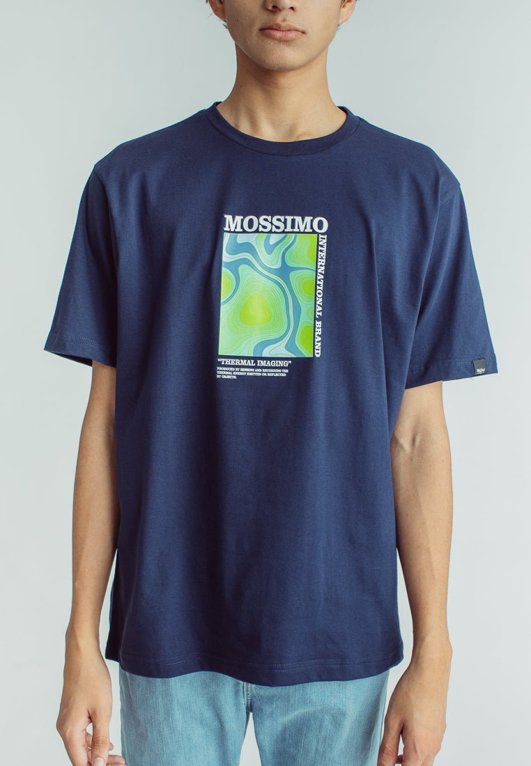 Navy Blue Basic Round Neck Comfort Fit Tee with Flat Print - Mossimo PH