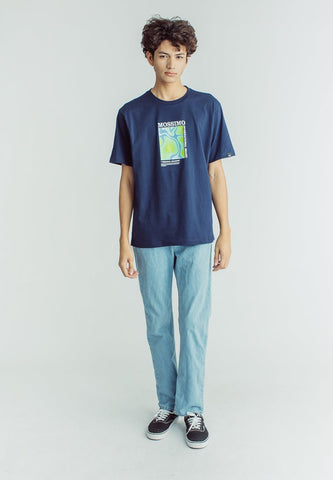 Navy Blue Basic Round Neck Comfort Fit Tee with Flat Print - Mossimo PH
