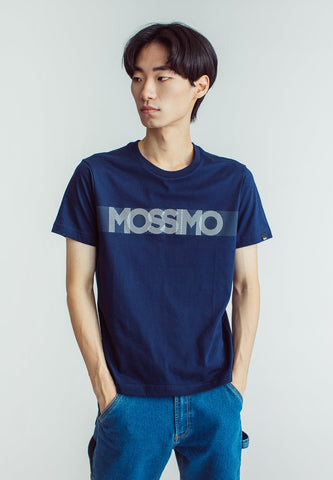 Navy Blue Basic Round Neck with Big Branding Flat Print Muscle Fit Tee - Mossimo PH