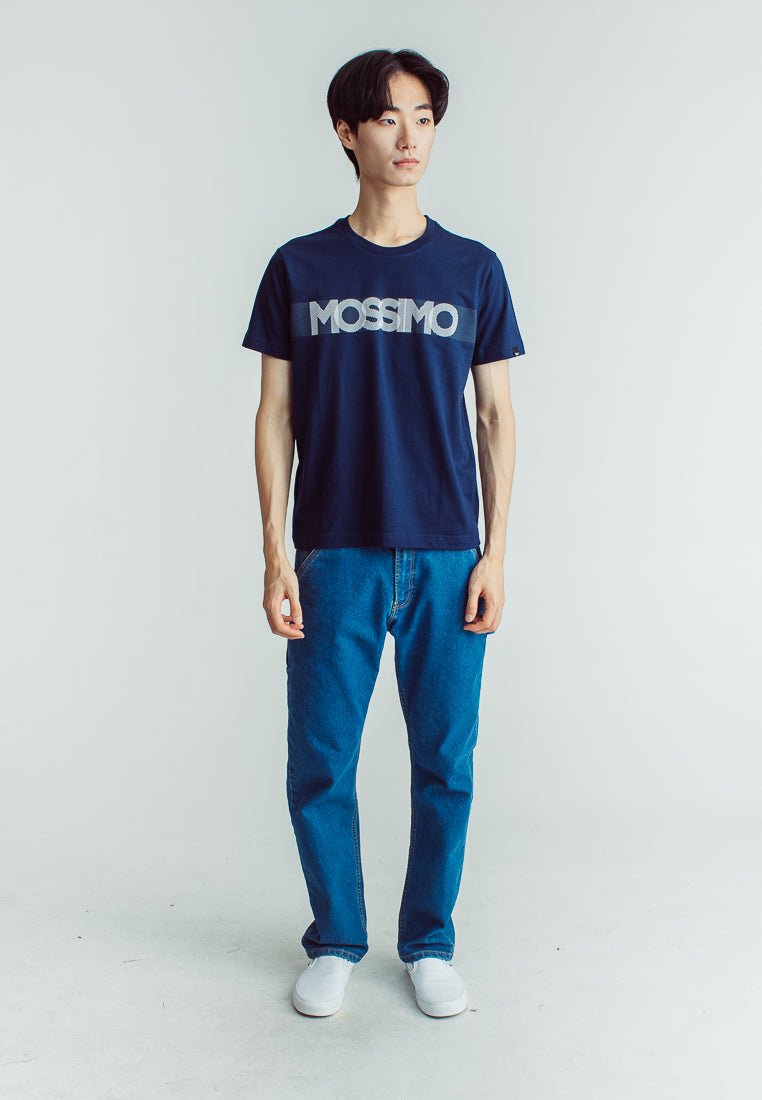 Navy Blue Basic Round Neck with Big Branding Flat Print Muscle Fit Tee - Mossimo PH