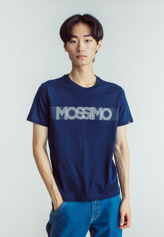 Navy Blue Basic Round Neck with Big Branding Flat Print Muscle Fit Tee - Mossimo PH