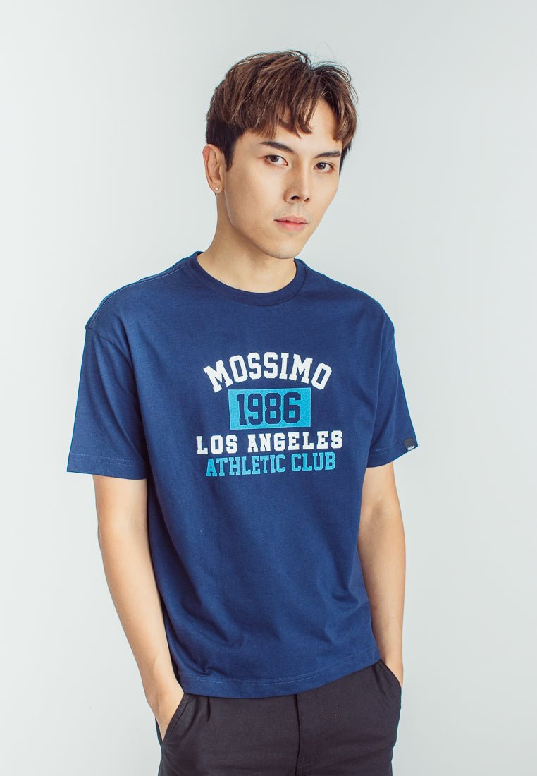 Navy Blue Basic Round Neck with Flat Print Retro Urban Fit Tee - Mossimo PH