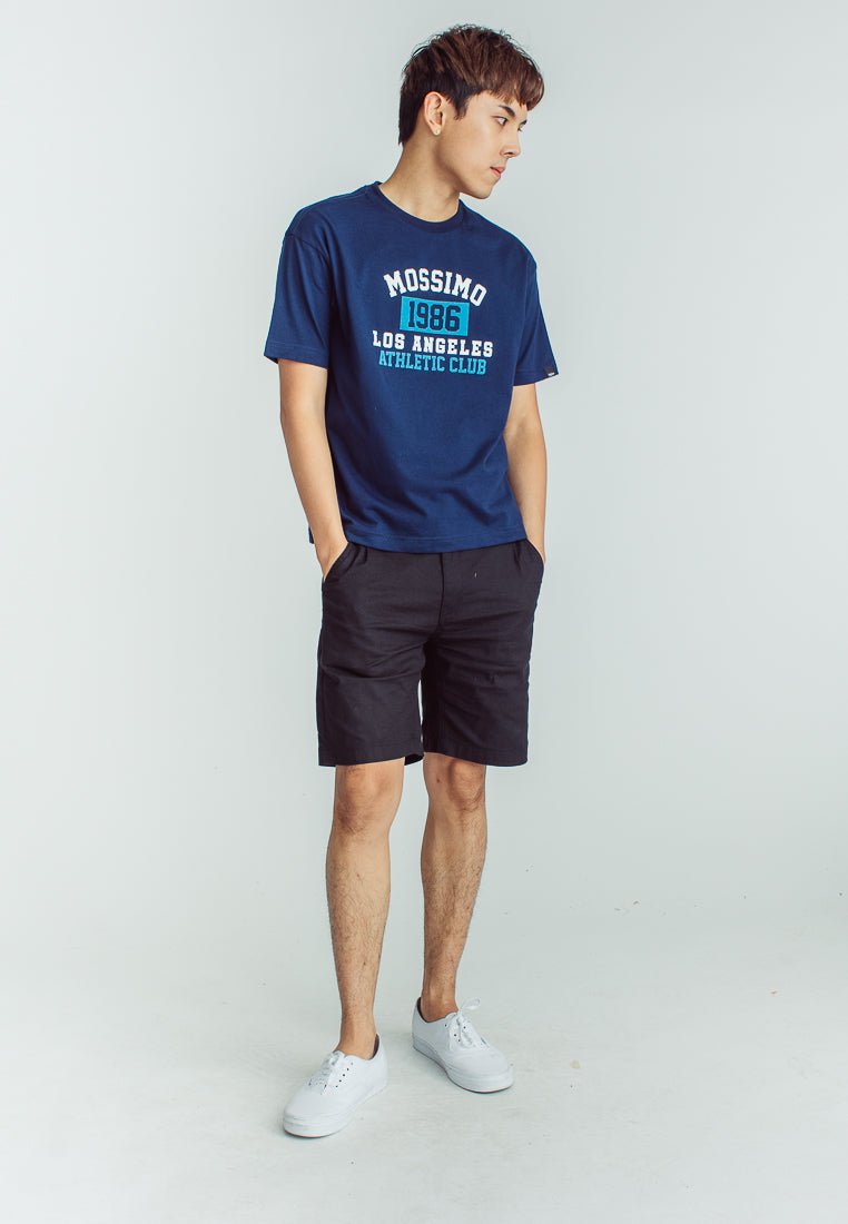 Navy Blue Basic Round Neck with Flat Print Retro Urban Fit Tee - Mossimo PH