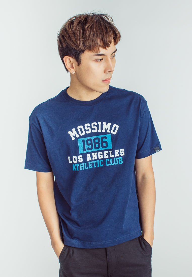 Navy Blue Basic Round Neck with Flat Print Retro Urban Fit Tee - Mossimo PH