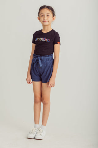 Navy blue Paperbag Waist Belted Shorts with Matching Lining Kids - Mossimo PH