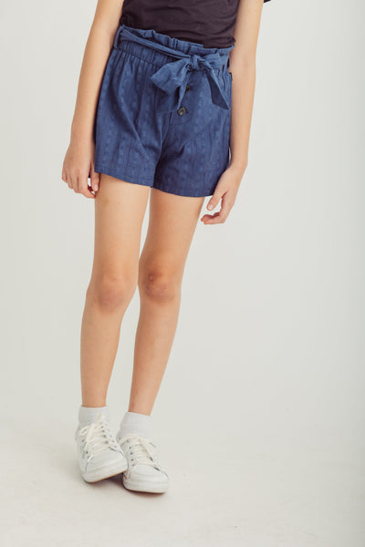 Navy blue Paperbag Waist Belted Shorts with Matching Lining Kids - Mossimo PH