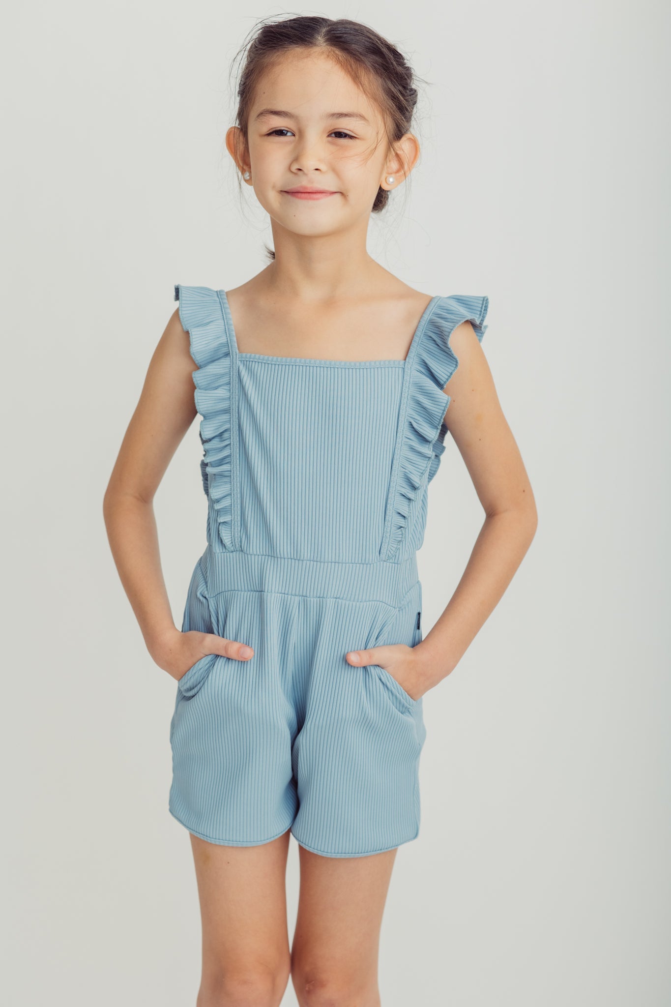 Navy Blue Romper Rib Knit Straight Pocket Frill Romper Kids - Mossimo PH