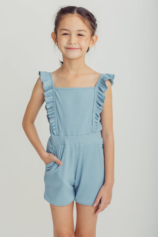 Navy Blue Romper Rib Knit Straight Pocket Frill Romper Kids - Mossimo PH