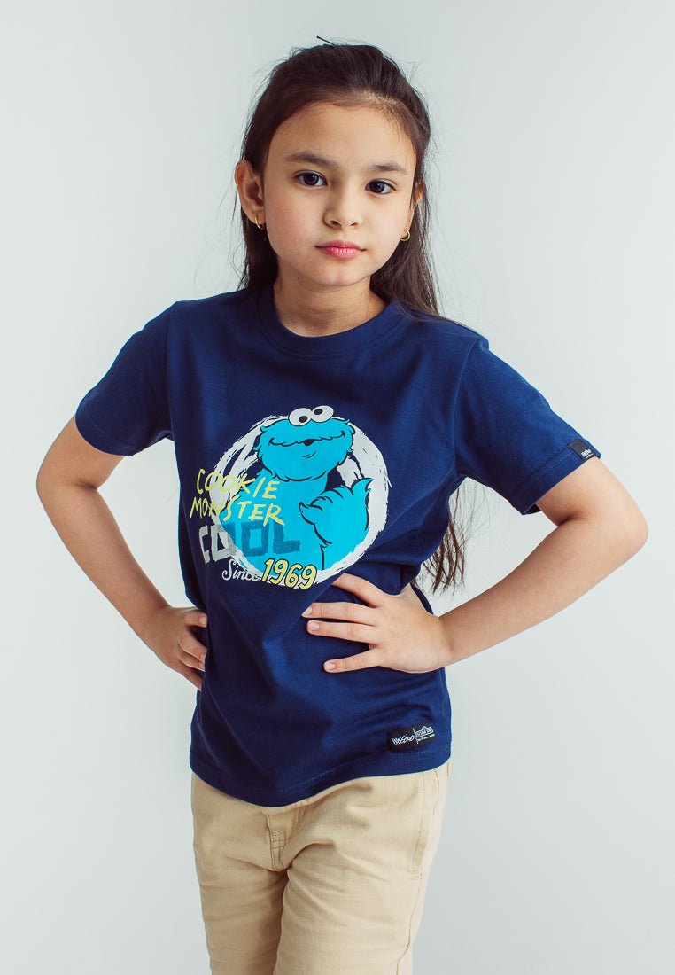 Navy Blue Sesame Street with Flat Print Monster Kids Basic Tshirt - Mossimo PH