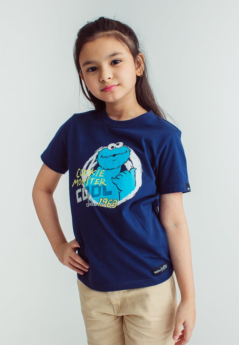 Navy Blue Sesame Street with Flat Print Monster Kids Basic Tshirt - Mossimo PH