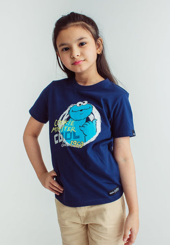 Navy Blue Sesame Street with Flat Print Monster Kids Basic Tshirt - Mossimo PH