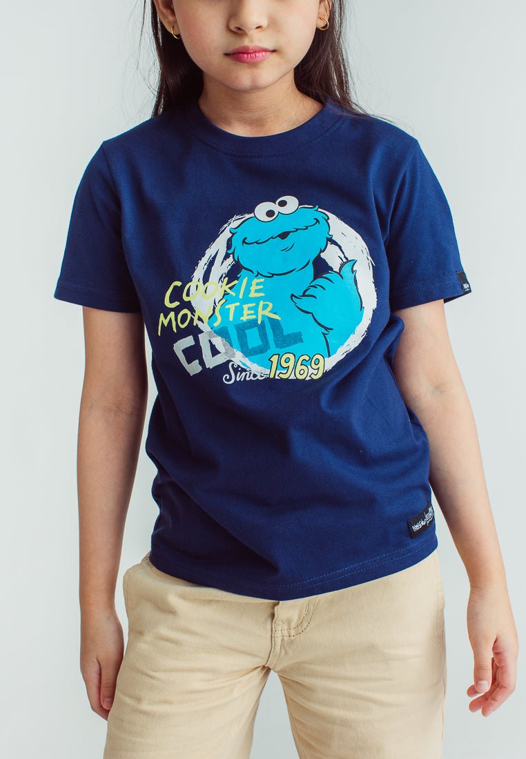 Navy Blue Sesame Street with Flat Print Monster Kids Basic Tshirt - Mossimo PH