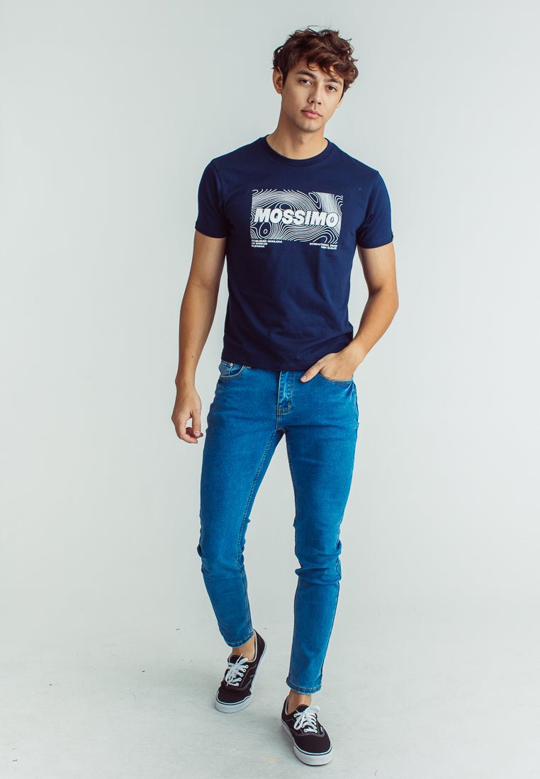 Navy Blue with Flat Print Basic Round Neck Classic Fit Tee - Mossimo PH