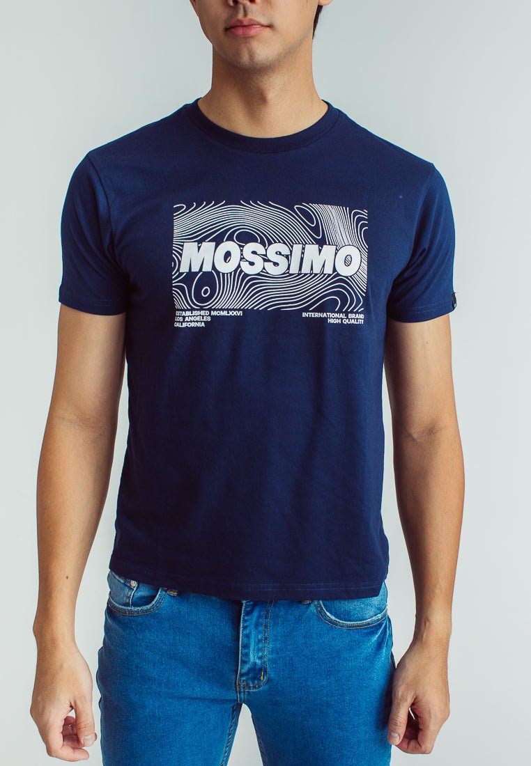 Navy Blue with Flat Print Basic Round Neck Classic Fit Tee - Mossimo PH