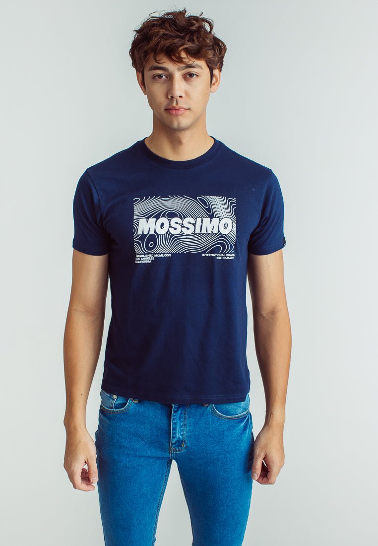 Navy Blue with Flat Print Basic Round Neck Classic Fit Tee - Mossimo PH