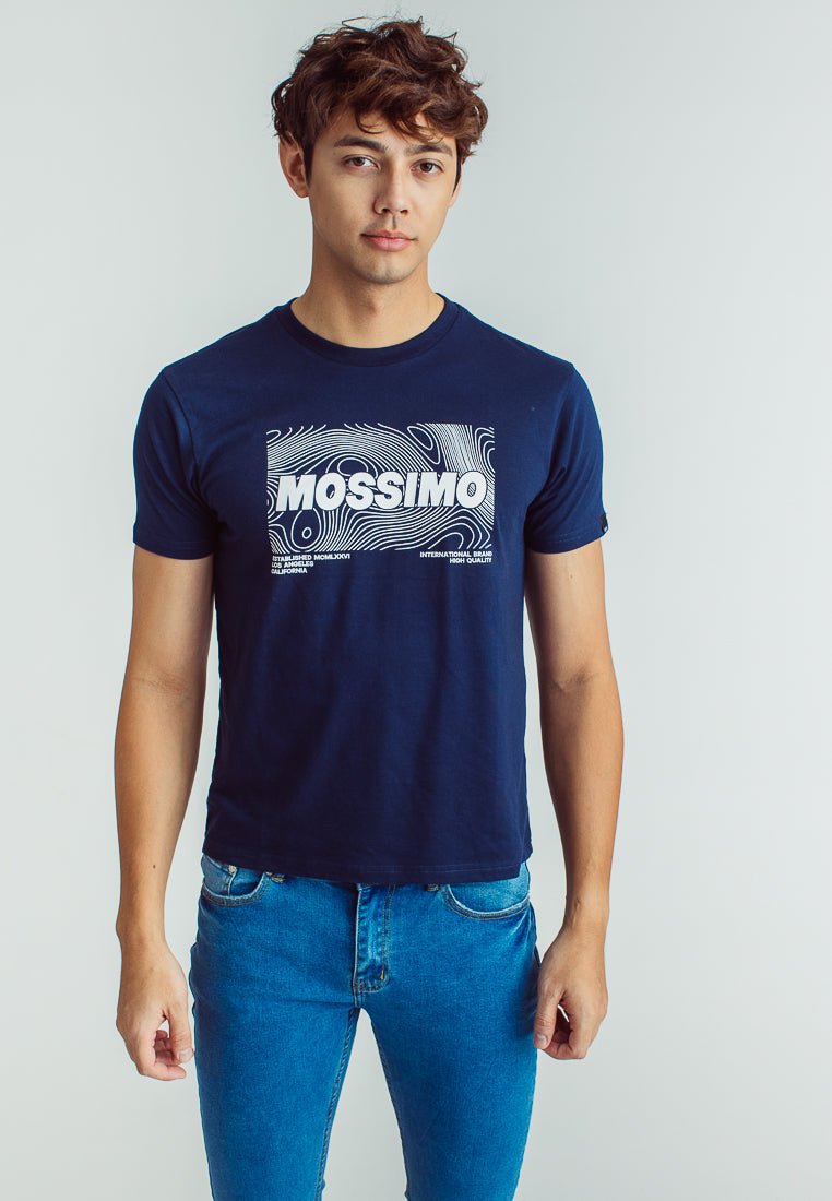 Navy Blue with Flat Print Basic Round Neck Classic Fit Tee - Mossimo PH