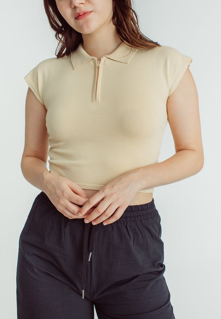 Nikki Beige Half Zipped Retro Cropped Polo - Mossimo PH