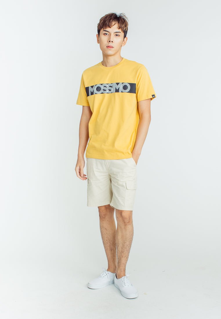 Ochre Basic Round Neck with High Density and Flat Print Muscle Fit Tee - Mossimo PH