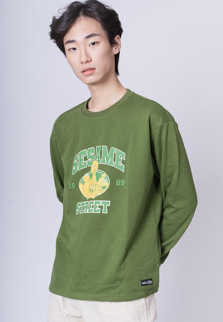 Olive Sesame Street Varsity with Flat Print Oversized Pullover - Mossimo PH
