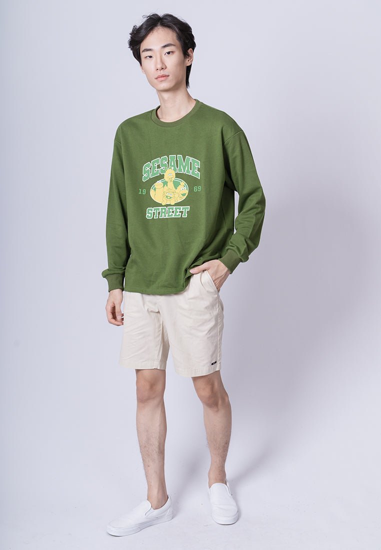 Olive Sesame Street Varsity with Flat Print Oversized Pullover - Mossimo PH