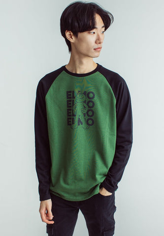 Olive with Elmo Minimal Print on Combined Raglan Long Sleeves - Mossimo PH