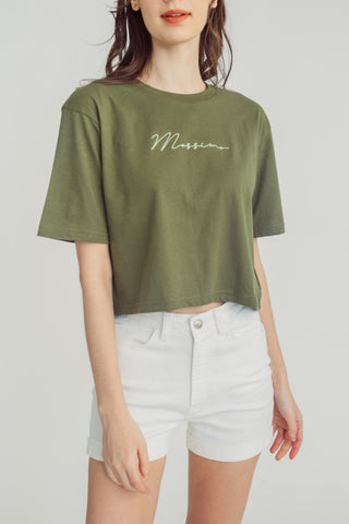 Olive with Mossimo Script Branding Modern Cropped Fit Tee - Mossimo PH