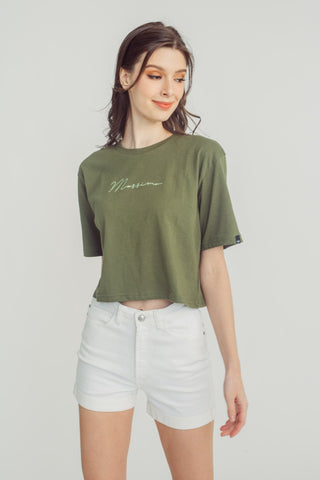 Olive with Mossimo Script Branding Modern Cropped Fit Tee - Mossimo PH