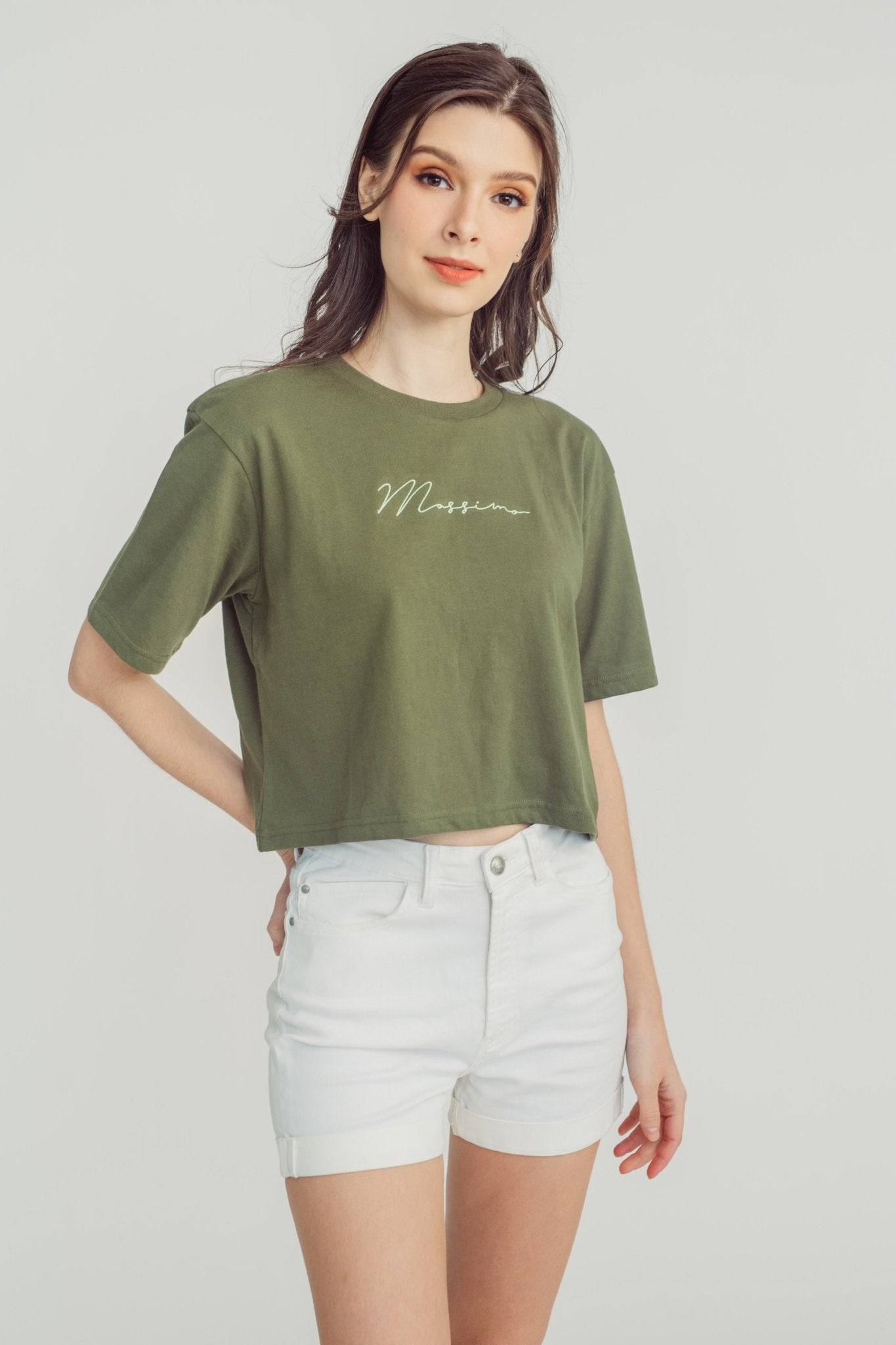 Olive with Mossimo Script Branding Modern Cropped Fit Tee - Mossimo PH
