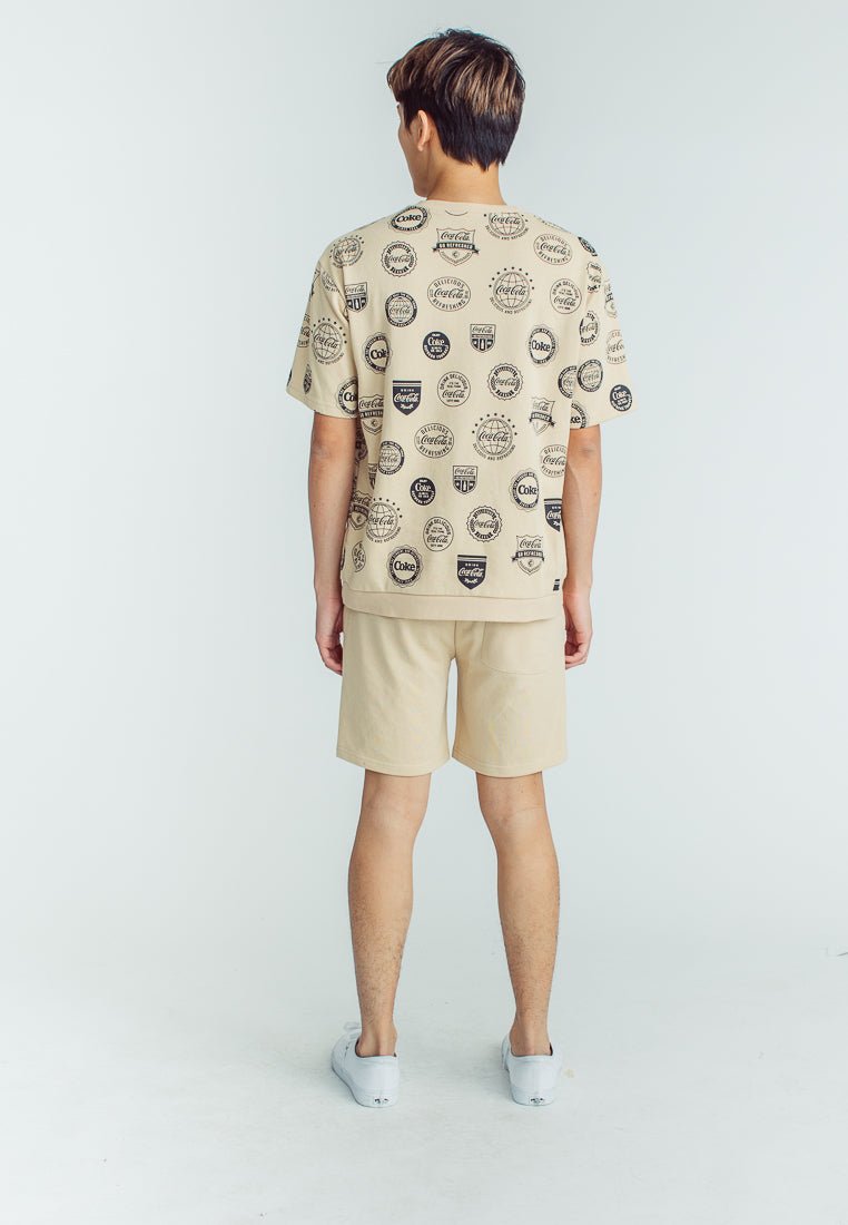 Pale Khaki Coca-Cola All over Print Top and Shorts with Flat and Embroidery Print Set - Mossimo PH