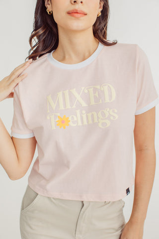 Pink Dogwood Premium with Mixed Feelings Design Classic Cropped Fit Tee - Mossimo PH