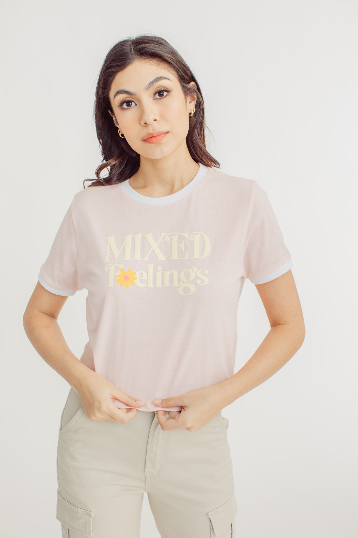 Pink Dogwood Premium with Mixed Feelings Design Classic Cropped Fit Tee - Mossimo PH