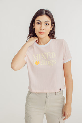 Pink Dogwood Premium with Mixed Feelings Design Classic Cropped Fit Tee - Mossimo PH