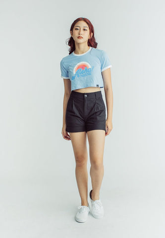 Placid Blue with Aloha Paradise Statement Design Vintage Cropped Fit Tee - Mossimo PH