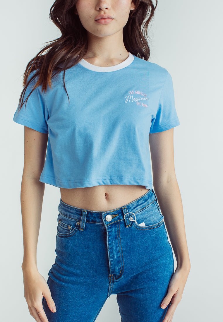 Placid Blue with Los Angeles Mossimo Embroidery Print Vintage Cropped Fit Tee - Mossimo PH