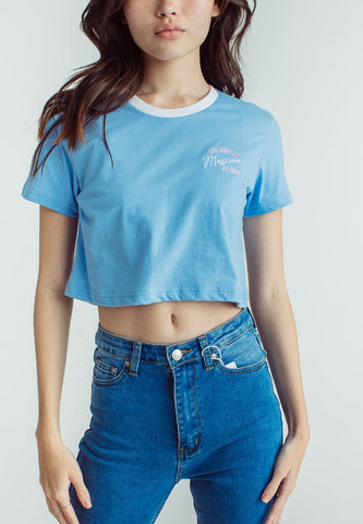 Placid Blue with Los Angeles Mossimo Embroidery Print Vintage Cropped Fit Tee - Mossimo PH