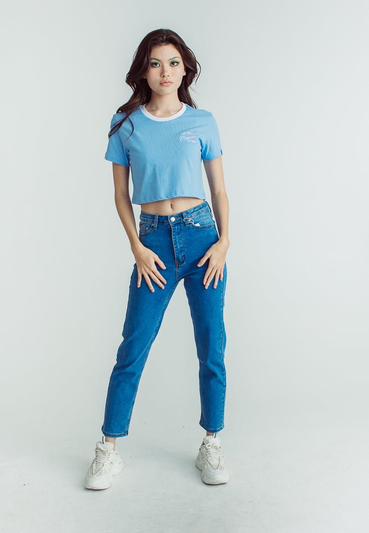 Placid Blue with Los Angeles Mossimo Embroidery Print Vintage Cropped Fit Tee - Mossimo PH