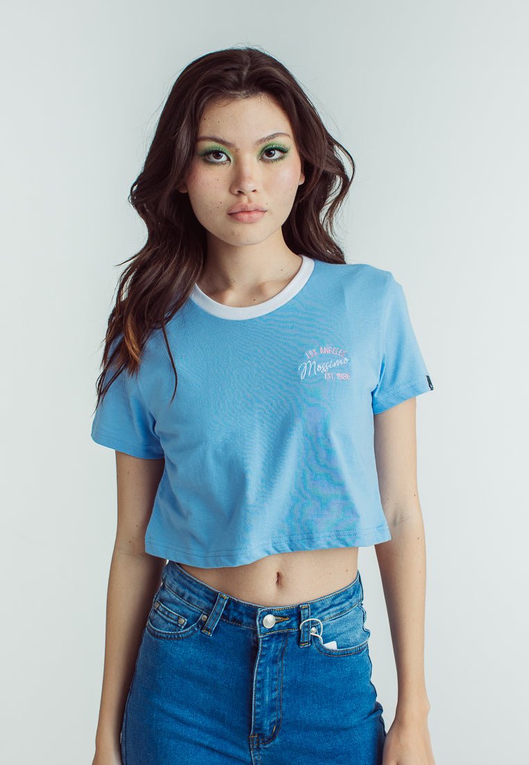 Placid Blue with Los Angeles Mossimo Embroidery Print Vintage Cropped Fit Tee - Mossimo PH