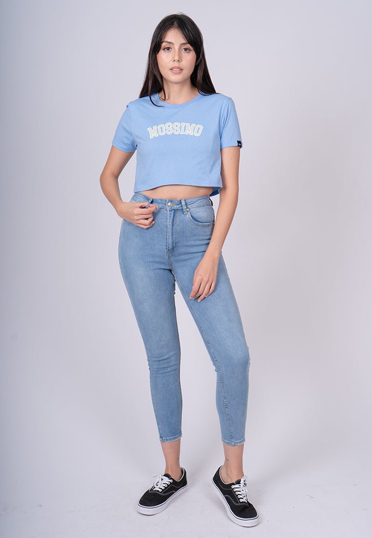 Placid Blue with Mossimo Big Varsity Flat and High Density Print Super Cropped Fit Tee - Mossimo PH
