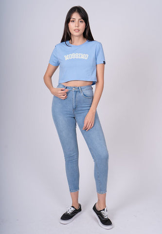 Placid Blue with Mossimo Big Varsity Flat and High Density Print Super Cropped Fit Tee - Mossimo PH